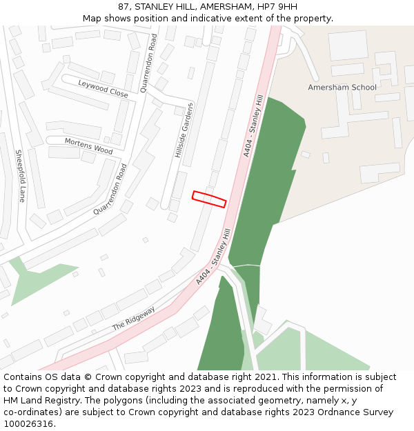 87, STANLEY HILL, AMERSHAM, HP7 9HH: Location map and indicative extent of plot