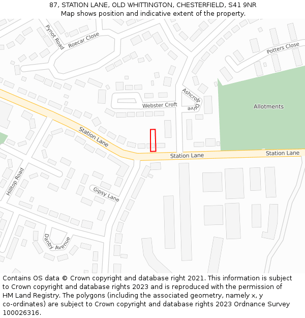 87, STATION LANE, OLD WHITTINGTON, CHESTERFIELD, S41 9NR: Location map and indicative extent of plot