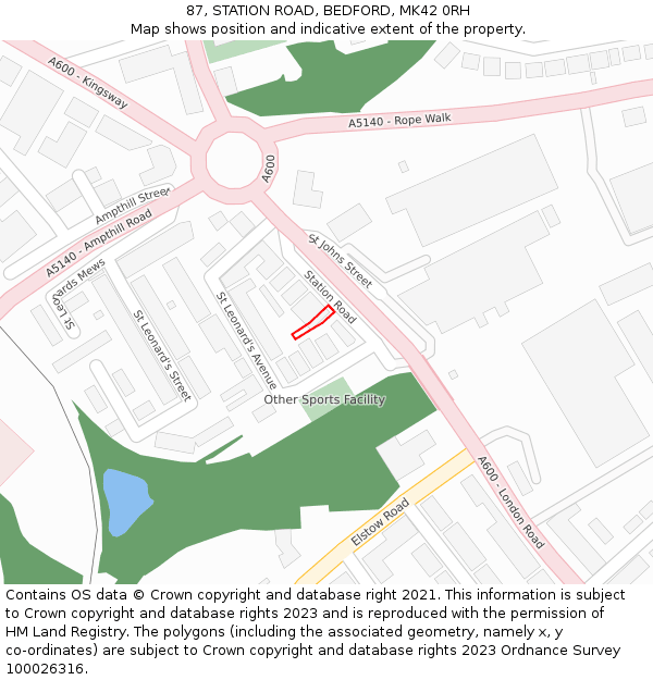 87, STATION ROAD, BEDFORD, MK42 0RH: Location map and indicative extent of plot