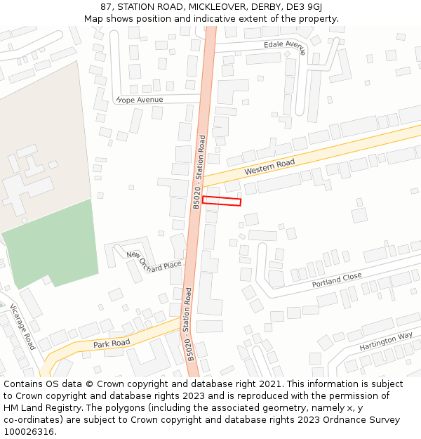 87, STATION ROAD, MICKLEOVER, DERBY, DE3 9GJ: Location map and indicative extent of plot