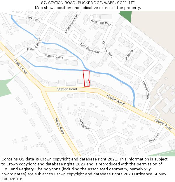 87, STATION ROAD, PUCKERIDGE, WARE, SG11 1TF: Location map and indicative extent of plot