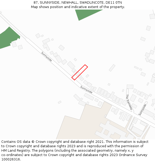 87, SUNNYSIDE, NEWHALL, SWADLINCOTE, DE11 0TN: Location map and indicative extent of plot