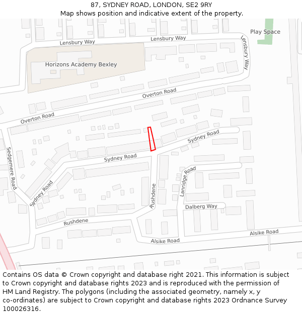 87, SYDNEY ROAD, LONDON, SE2 9RY: Location map and indicative extent of plot