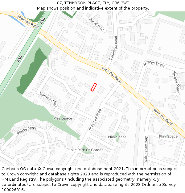 87, TENNYSON PLACE, ELY, CB6 3WF: Location map and indicative extent of plot