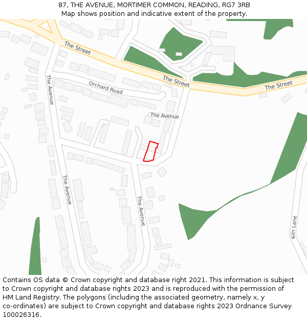 87, THE AVENUE, MORTIMER COMMON, READING, RG7 3RB: Location map and indicative extent of plot