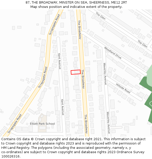 87, THE BROADWAY, MINSTER ON SEA, SHEERNESS, ME12 2RT: Location map and indicative extent of plot