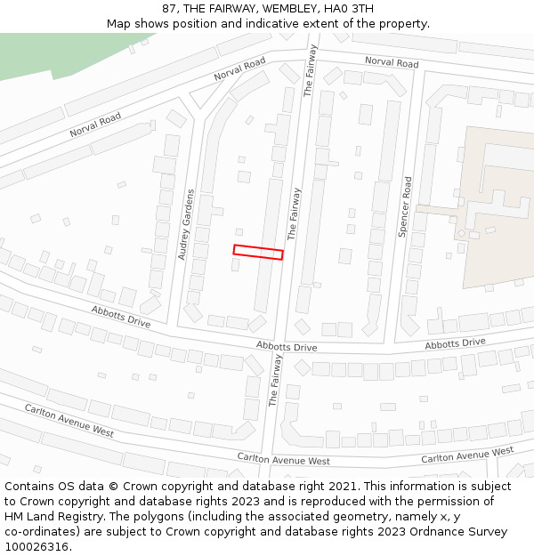 87, THE FAIRWAY, WEMBLEY, HA0 3TH: Location map and indicative extent of plot