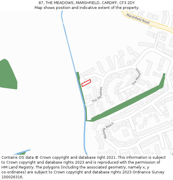 87, THE MEADOWS, MARSHFIELD, CARDIFF, CF3 2DY: Location map and indicative extent of plot