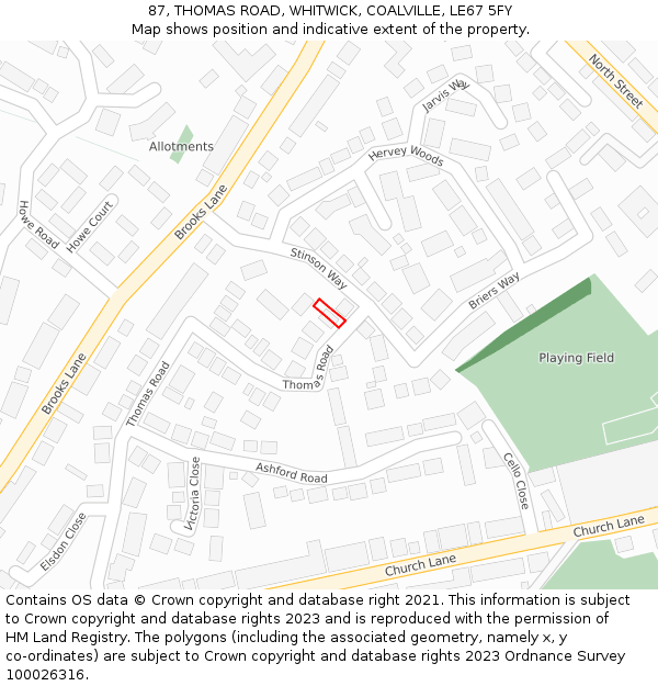 87, THOMAS ROAD, WHITWICK, COALVILLE, LE67 5FY: Location map and indicative extent of plot