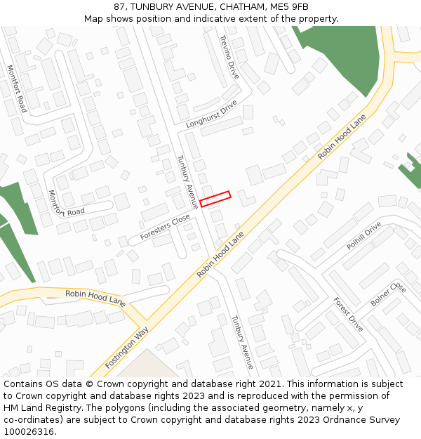 87, TUNBURY AVENUE, CHATHAM, ME5 9FB: Location map and indicative extent of plot