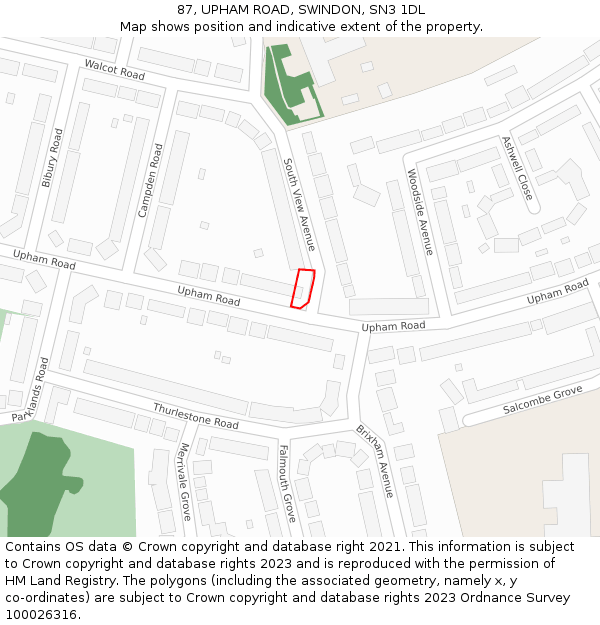 87, UPHAM ROAD, SWINDON, SN3 1DL: Location map and indicative extent of plot