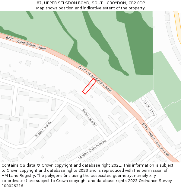 87, UPPER SELSDON ROAD, SOUTH CROYDON, CR2 0DP: Location map and indicative extent of plot