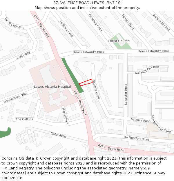 87, VALENCE ROAD, LEWES, BN7 1SJ: Location map and indicative extent of plot