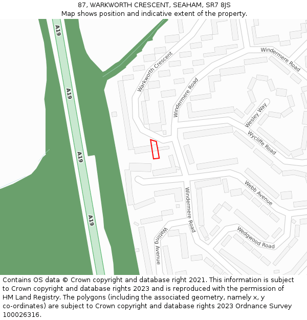 87, WARKWORTH CRESCENT, SEAHAM, SR7 8JS: Location map and indicative extent of plot