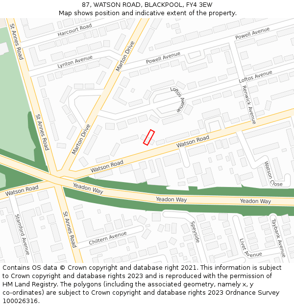 87, WATSON ROAD, BLACKPOOL, FY4 3EW: Location map and indicative extent of plot