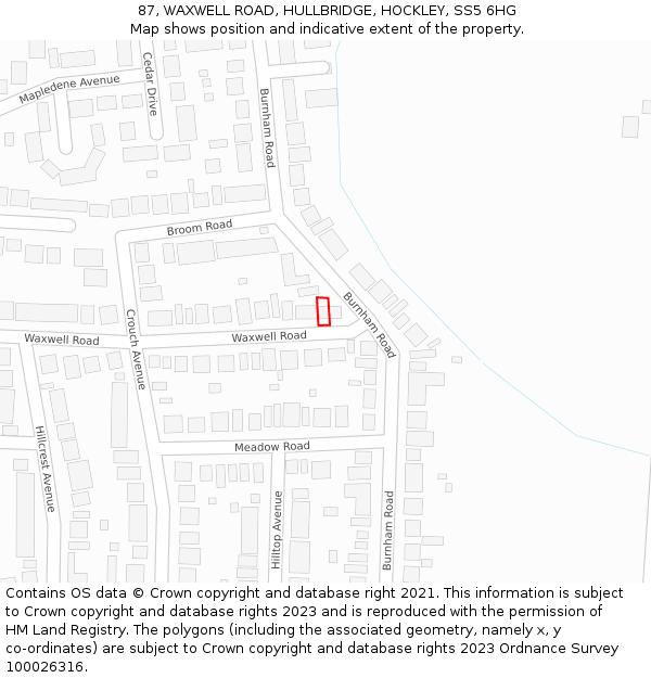 87, WAXWELL ROAD, HULLBRIDGE, HOCKLEY, SS5 6HG: Location map and indicative extent of plot