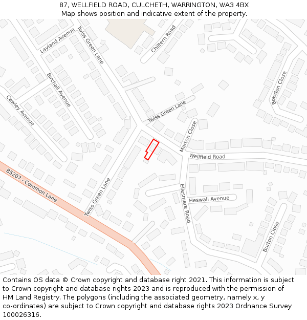 87, WELLFIELD ROAD, CULCHETH, WARRINGTON, WA3 4BX: Location map and indicative extent of plot