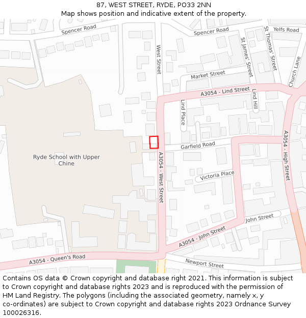 87, WEST STREET, RYDE, PO33 2NN: Location map and indicative extent of plot