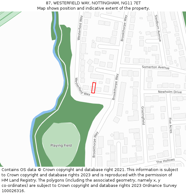 87, WESTERFIELD WAY, NOTTINGHAM, NG11 7ET: Location map and indicative extent of plot