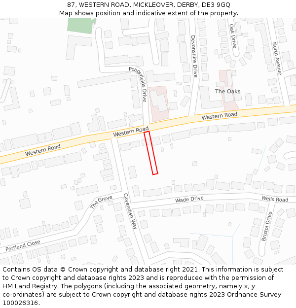 87, WESTERN ROAD, MICKLEOVER, DERBY, DE3 9GQ: Location map and indicative extent of plot