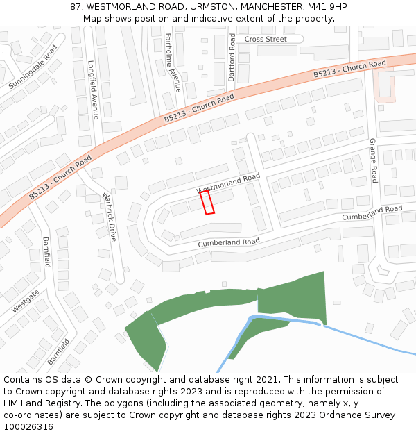 87, WESTMORLAND ROAD, URMSTON, MANCHESTER, M41 9HP: Location map and indicative extent of plot