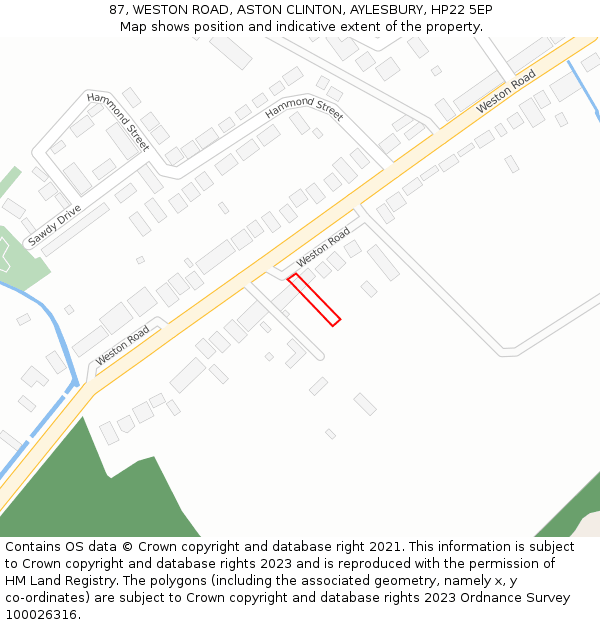 87, WESTON ROAD, ASTON CLINTON, AYLESBURY, HP22 5EP: Location map and indicative extent of plot