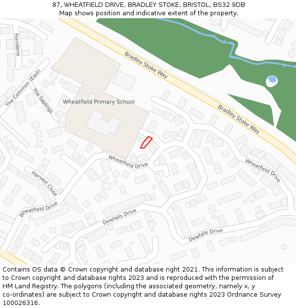 87, WHEATFIELD DRIVE, BRADLEY STOKE, BRISTOL, BS32 9DB: Location map and indicative extent of plot