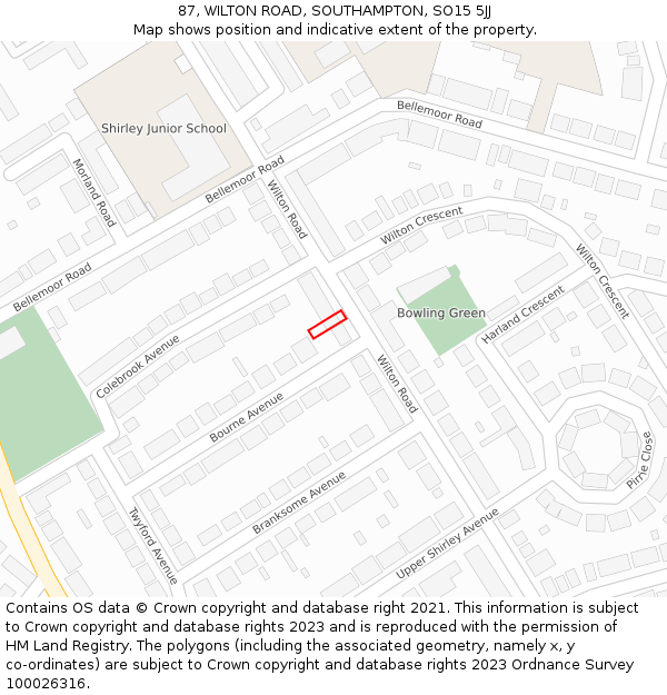 87, WILTON ROAD, SOUTHAMPTON, SO15 5JJ: Location map and indicative extent of plot