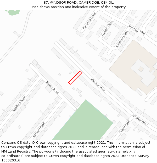 87, WINDSOR ROAD, CAMBRIDGE, CB4 3JL: Location map and indicative extent of plot