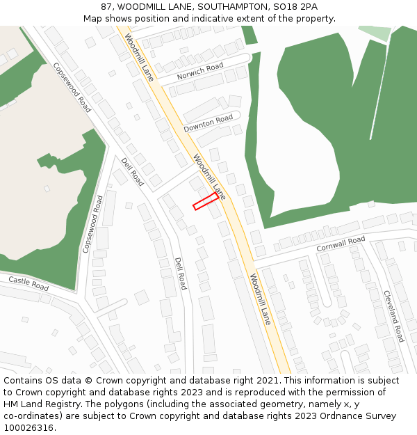 87, WOODMILL LANE, SOUTHAMPTON, SO18 2PA: Location map and indicative extent of plot