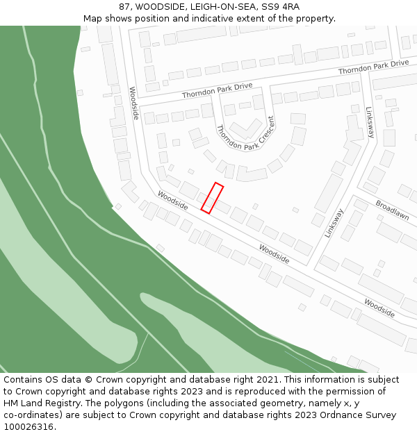 87, WOODSIDE, LEIGH-ON-SEA, SS9 4RA: Location map and indicative extent of plot