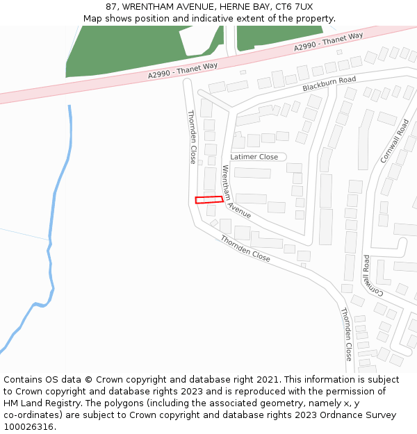 87, WRENTHAM AVENUE, HERNE BAY, CT6 7UX: Location map and indicative extent of plot