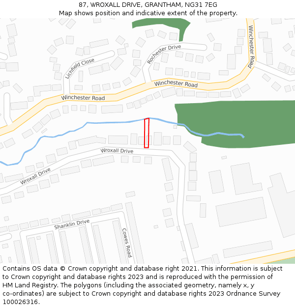 87, WROXALL DRIVE, GRANTHAM, NG31 7EG: Location map and indicative extent of plot