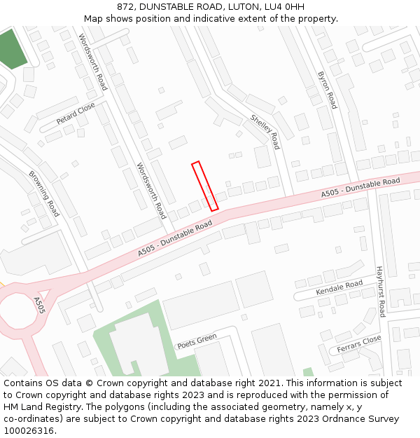 872, DUNSTABLE ROAD, LUTON, LU4 0HH: Location map and indicative extent of plot