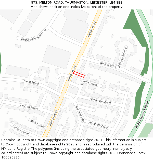 873, MELTON ROAD, THURMASTON, LEICESTER, LE4 8EE: Location map and indicative extent of plot