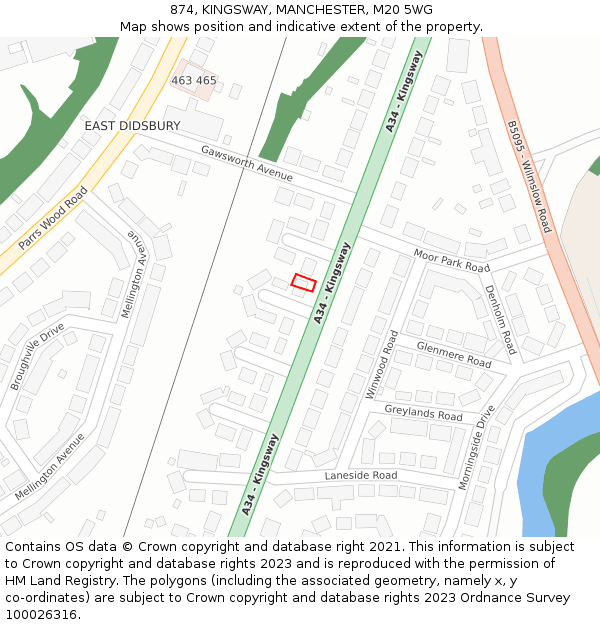 874, KINGSWAY, MANCHESTER, M20 5WG: Location map and indicative extent of plot