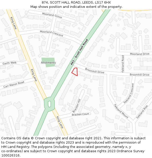 874, SCOTT HALL ROAD, LEEDS, LS17 6HX: Location map and indicative extent of plot