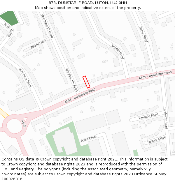 878, DUNSTABLE ROAD, LUTON, LU4 0HH: Location map and indicative extent of plot