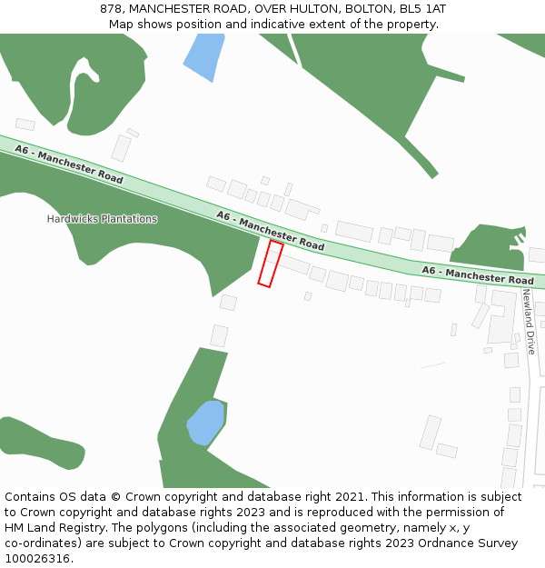 878, MANCHESTER ROAD, OVER HULTON, BOLTON, BL5 1AT: Location map and indicative extent of plot