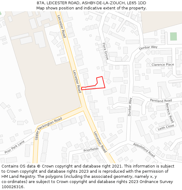 87A, LEICESTER ROAD, ASHBY-DE-LA-ZOUCH, LE65 1DD: Location map and indicative extent of plot