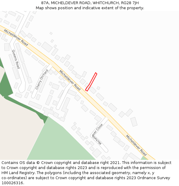 87A, MICHELDEVER ROAD, WHITCHURCH, RG28 7JH: Location map and indicative extent of plot