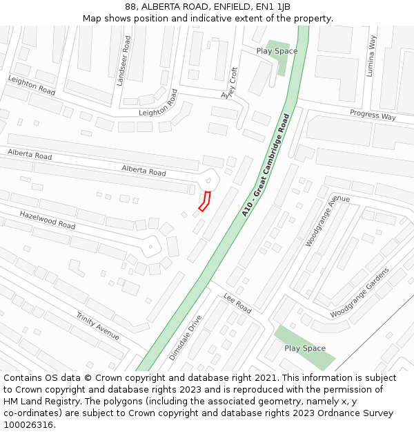 88, ALBERTA ROAD, ENFIELD, EN1 1JB: Location map and indicative extent of plot