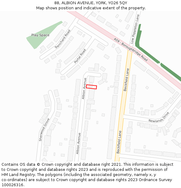 88, ALBION AVENUE, YORK, YO26 5QY: Location map and indicative extent of plot