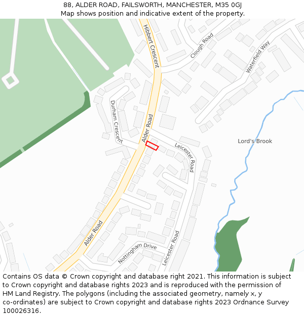 88, ALDER ROAD, FAILSWORTH, MANCHESTER, M35 0GJ: Location map and indicative extent of plot