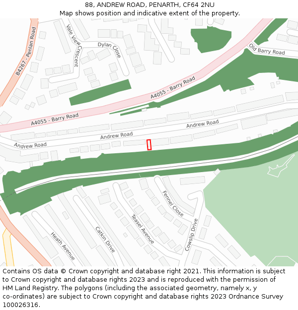88, ANDREW ROAD, PENARTH, CF64 2NU: Location map and indicative extent of plot