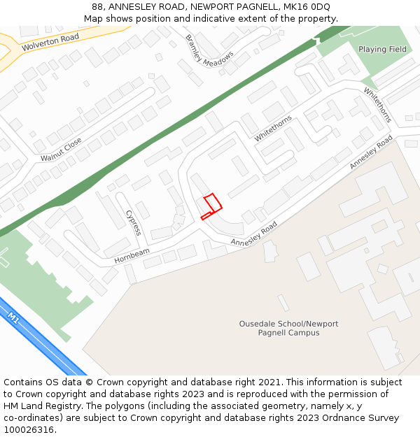 88, ANNESLEY ROAD, NEWPORT PAGNELL, MK16 0DQ: Location map and indicative extent of plot