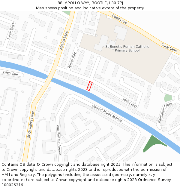 88, APOLLO WAY, BOOTLE, L30 7PJ: Location map and indicative extent of plot