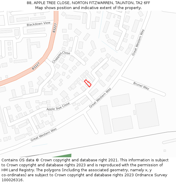 88, APPLE TREE CLOSE, NORTON FITZWARREN, TAUNTON, TA2 6FF: Location map and indicative extent of plot