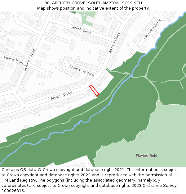 88, ARCHERY GROVE, SOUTHAMPTON, SO19 9EU: Location map and indicative extent of plot