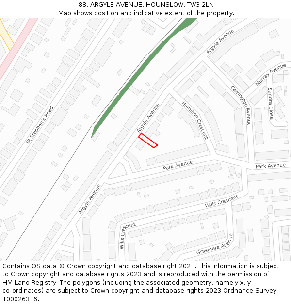 88, ARGYLE AVENUE, HOUNSLOW, TW3 2LN: Location map and indicative extent of plot